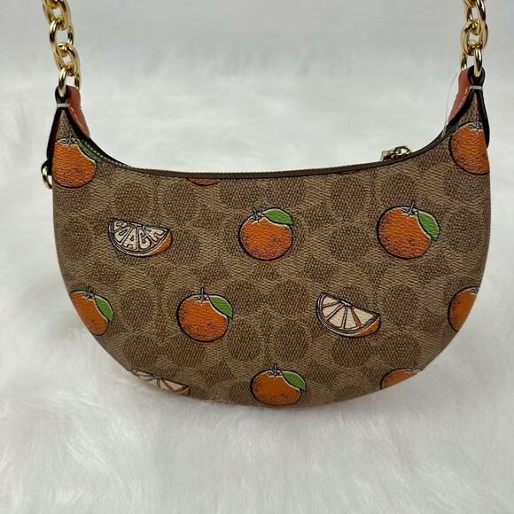 Coach Mini Payton Bag In Signature Canvas With Orange Print In Tan CBA78 NWT - Picture 2 of 9